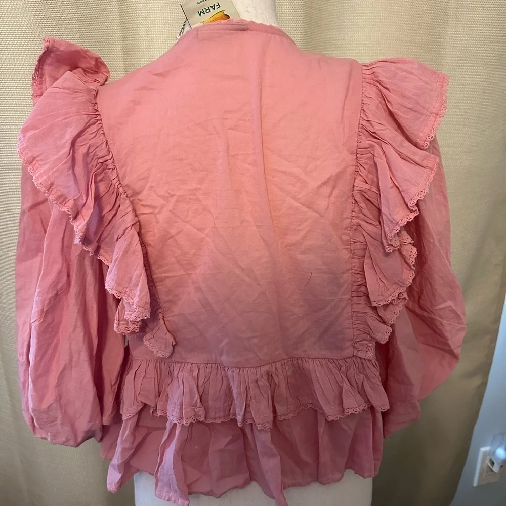 Farm Rio Anthropologie Blush Pink Wrap Blouse Top Size Medium